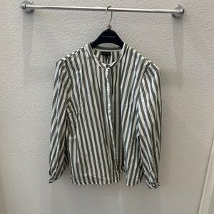 Who What Wear Green and White Striped Button Down Shirt